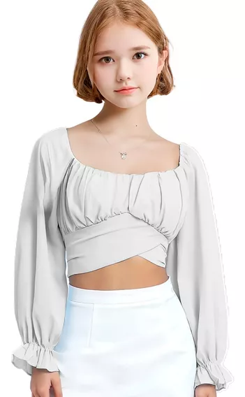 Blusa Crop Top Campesina Para Niñas Moda Casual