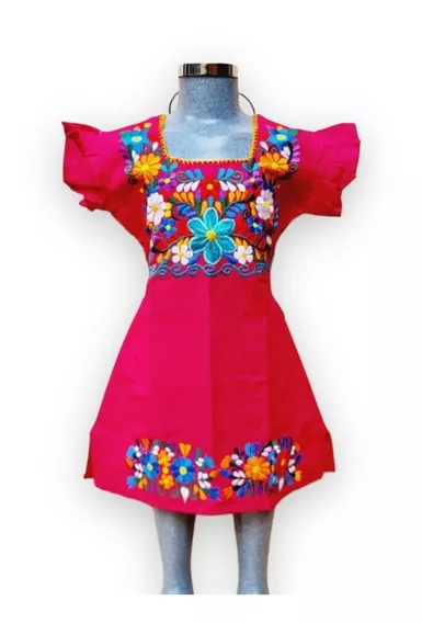 Vestido Bordado Mexicano Para Niña Modelo Vecky