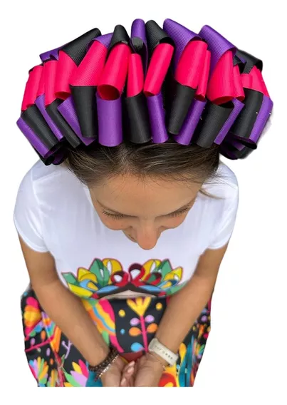 Moño Diadema Tocado Grande De Lujo Muñeca Mexicana Lele Color Fucsia/morado