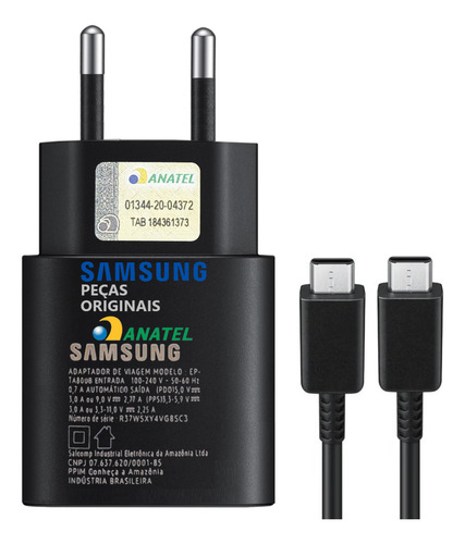 Carregador Original Samsung 25w Turbo S21 S22 S23 Plus Ultra