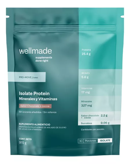 Suplemento Polvo Wellmade Proteina Wpi Aislada Bcaas 915g 