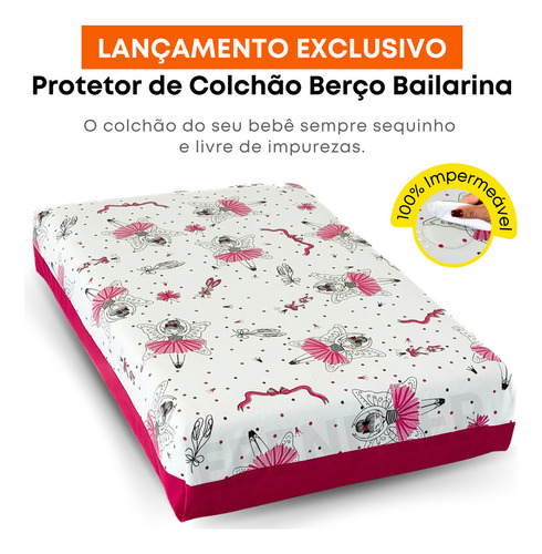 Protetor De Colchão Impermeável Antialérgico Silencioso E Não Esquenta Bailarina Berço Mini Cama