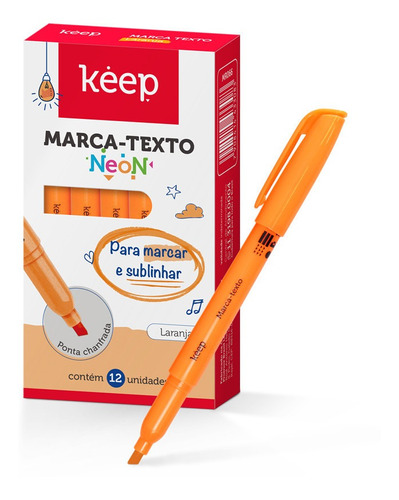 Marca Texto Laranja Caixa C/ 12 Unidades Keep - Mr066