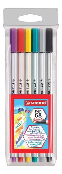 Caneta  Stabilo Pen 68 Brush Hidrográfica Premium 6 Cores