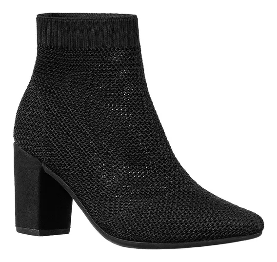 Bota Feminina Knit Bico Fino Salto Alto Calce Fácil Meia 