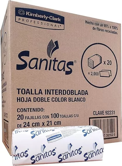 Toalla Interdoblada Sanita Caja 2000 Color Blanco*