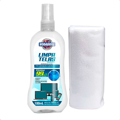 Kit Limpa Telas Rodabrill Tvs Gps Celular Vidros Bactericida