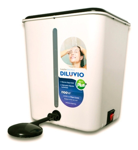 Calefon Electrico Ducha 25 Litros Con Cable Y Tecla Diluvio Color Blanco Potencia 1100 W