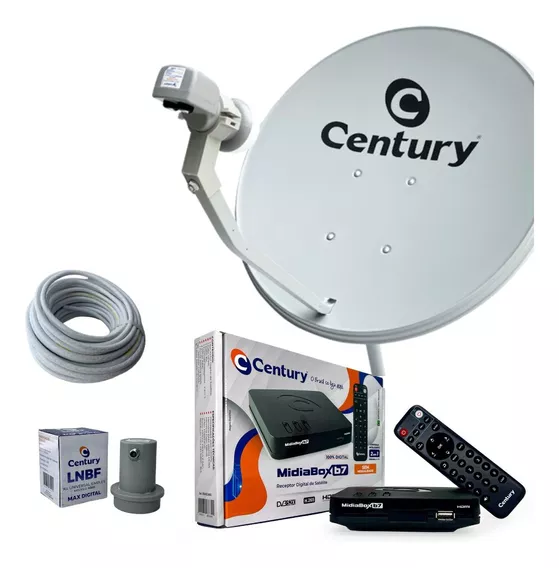 Kit Antena Parabólica Ku Century 60cm Midiabox B7 Com Anatel