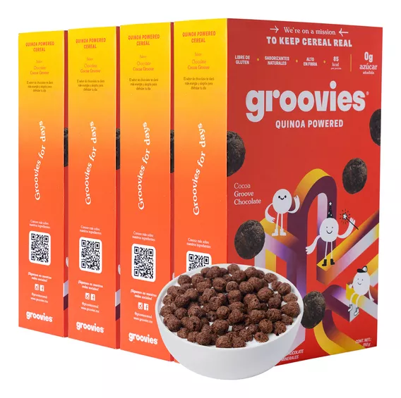 Pack 4 Groovies cereal saludable quinoa sin gluten chocolate 250g