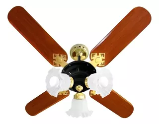 Ventilador de teto Venti-Delta New Zeta com 4 pás de MDF mogno estrutura preto, 96cm de diâmetro 127V