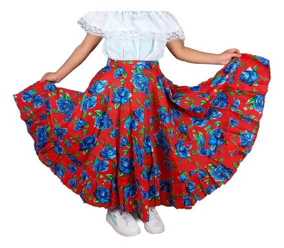 Falda Folklorica Floreada Medio Vuelo Medio Circula Infantil