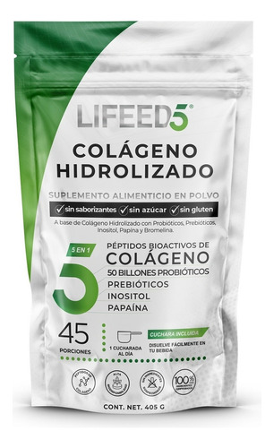 Suplemento Colágeno Hidrolizado Probioticos  Enzimas Digestivas Lifeed5 45 Porciones