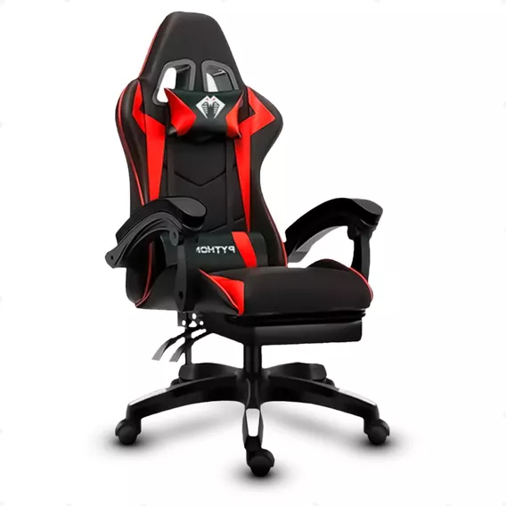 Cadeira de escritório Python Fly X12 gamer ergonômica  preta e vermelha com estofado de couro sintético