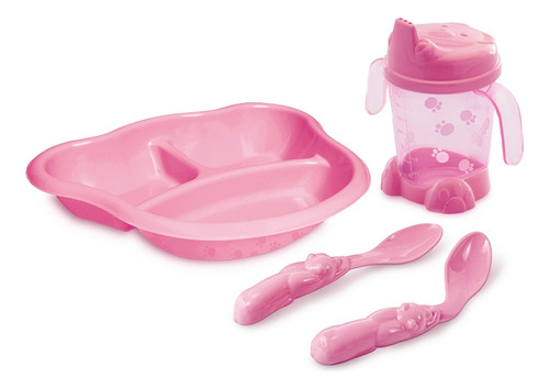 Kit Refeição Infantil Papinha Bebê Prato Colher E Copo Fofo Cor Rosa