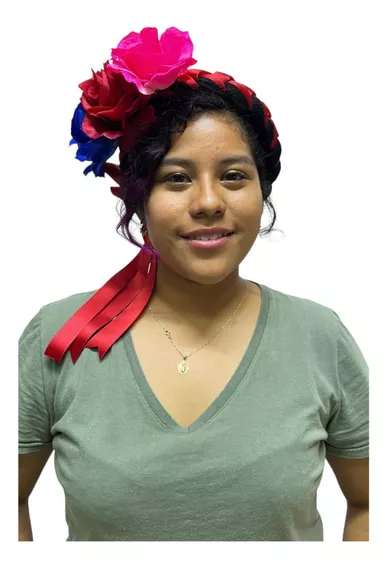 Moño Trenza Tocado Floral Para Baile Regional Típico Color Listón Rojo