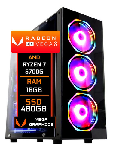 Pc Gamer Fácil Ryzen 7 5700g Vega 8 Ssd 480gb 16gb Ddr4 500w