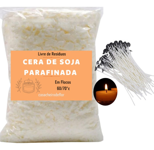 2kg Cera Parafinada Soja Ecomix + 40 Pavios Velas Artesanal