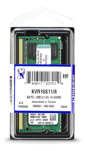 Memória De Notebook Kingston 8gb Ddr3l Pc3l-12800s 1600mhz