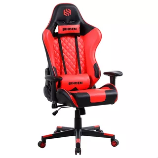 Silla Gamer Binden Ares Con Cojín Para Lumbar Y Cuello Color Rojo