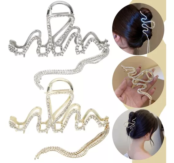 Pinza Cabello Diseño Serpiente Diamantes Brillantes Metal F