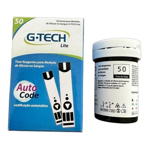 Tiras Glicemia Glicose 50 Unidades Gtech Lite Auto Code 