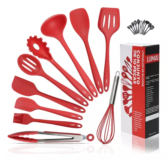 Lumai Utensilios de Silicone Miami Utensil Silicone Premium Set Cor Vermelho 10 Peças