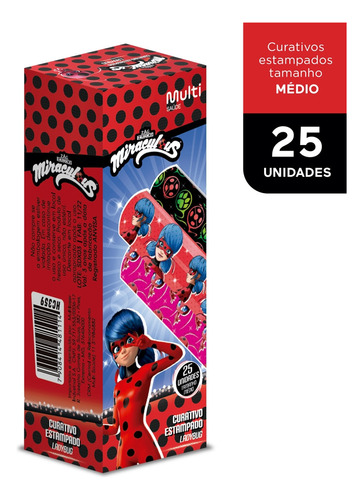 Pack 25 Curativo Estampado Lady Bug com 25 Un. C/U Miraculous Multi Saúde - HC359