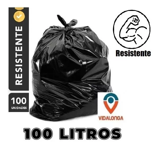 Vidalonga saco de lixo 100L resistente 100 unidades P4 cor preto