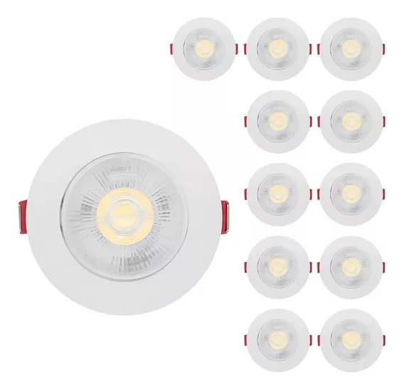 Kit 12 Spot 5w Led Redondo Direcionável Teto Branco Quente 110V/220V