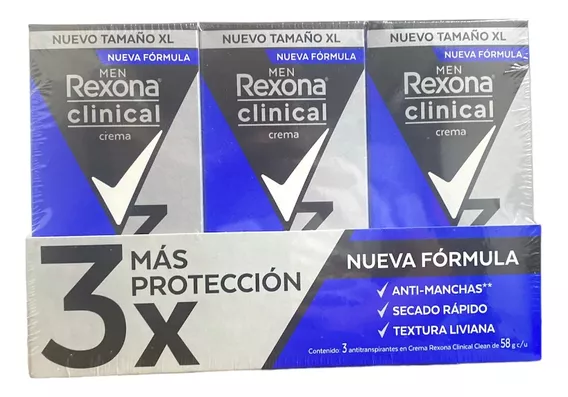 Pack Tres Antitranspirantes Rexona Clinical Men 58g Cu