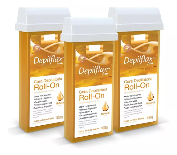 Kit 3 Ceras Roll-on Depilatória Mel Natural Refil Depilflax