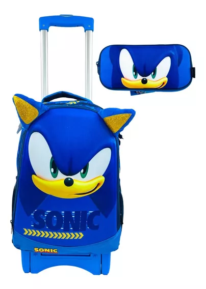 Mochila De Carrito Y Lapicera Sonic Original Primaria