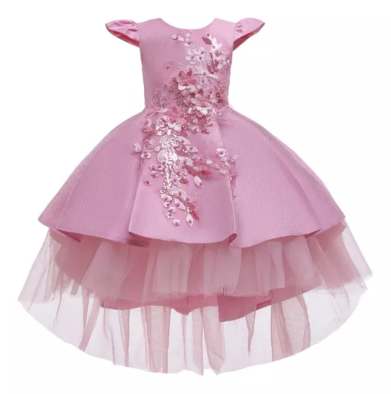 Vestido De Gasa Con Falda De Cola Para Niñas