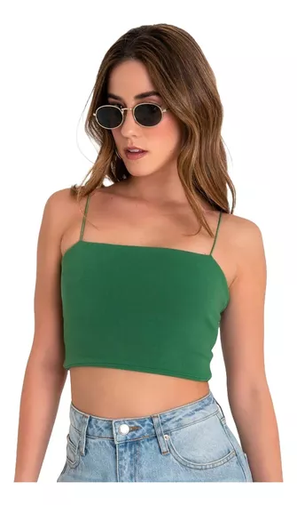 Blusa Crop Top Corto Ajustado Liso Tirantes Unitalla