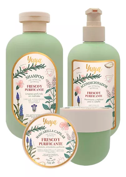 Kit Para Cabello Yuya Con Romero Y Menta 100% Orgánico 3 Pzs