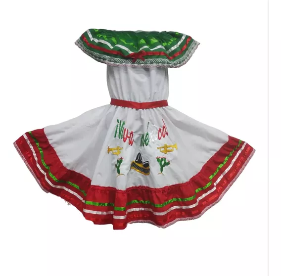 Vestido Mexicano Para Niña Disfraz Bailable Patrio  Bordados