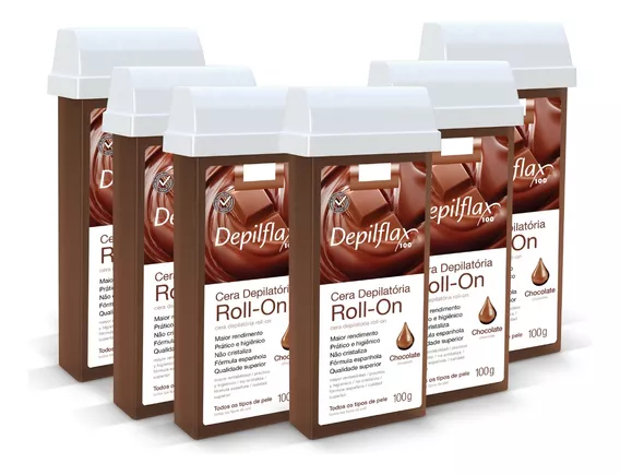 Kit 6 Ceras Roll-on Depilatória Chocolate Refil Depilflax