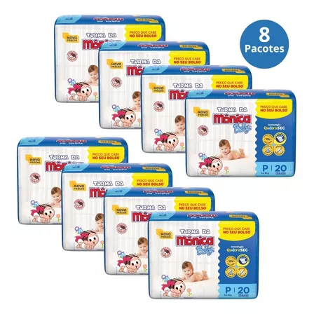 Fraldas Turma da Mônica Baby kit 8 pacotes fralda P com 20 unidades atacado P