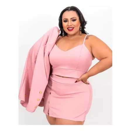 Conjunto Plus Size Max Blazer Cropped Short Saia Promoção