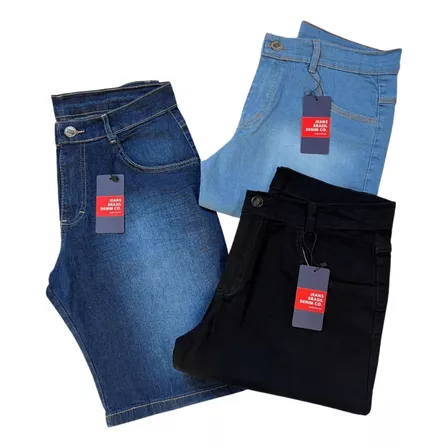 Kit 3 Bermudas Jeans Masculina Elastano Original