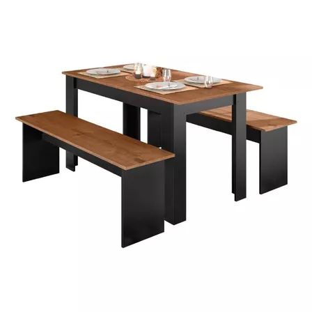 Conjunto De Mesa Com 2 Bancos Gourmet Primor Preto / Nature