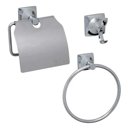 Set Accesorio Baño Acero Inox. Cromo 3pz Mozart Niza 9427