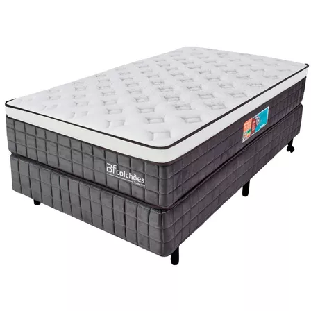 Cama Box Solteiro Premium Mola Ensacadas Espuma D33 Nasa Cor Chumbo BF Colchões