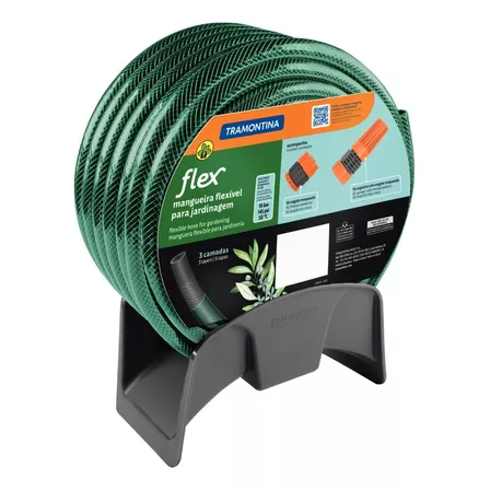 Mangueira Flex Para Jardim  Tramontina Verde em PVC 3 Camadas 20 m com Engate Rosqueado, Esguicho e Suporte Mural