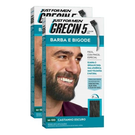 Kit 2 Tintura Grecin5 Gel Barba E Bigode 28g Castanho Escuro