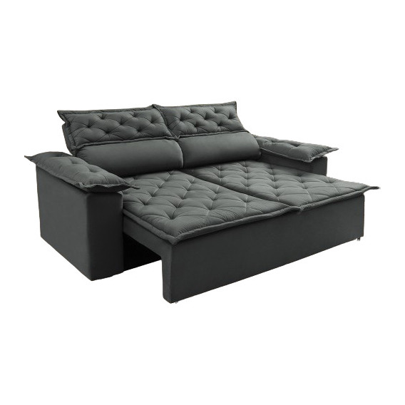 Sofá 3 Lugares Retrátil e Reclinável Cama inBox Compact 1.80m Velusoft Cinza