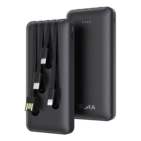 Power Bank Batería Portátil Carga Rápida 10000mah 1hora Negro Con 4 Cables Micro Usb / V8 Ip Tipo C