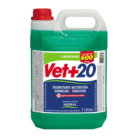 Desinfetante Bactericida Fungicida Vet+20 - Herbal 5 Lt