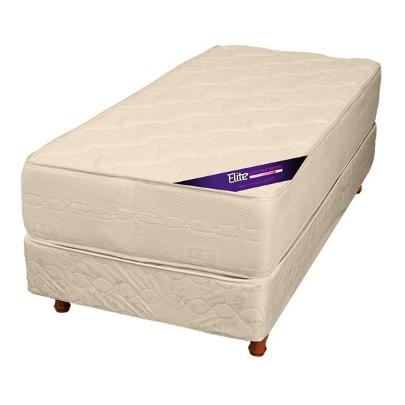 Sommier Colchon 1 1/2 Plaza Y Media Espuma Alta Densidad Color Beige